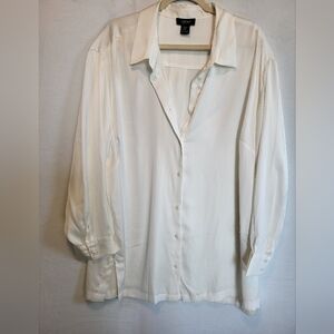 Jones & Co Ivory Satin-Look Button Front Blouse Size 3X NWOT